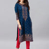 Elegant Peacock Print Abaya – Loose-Fit O-Neck Modest Maxi Dress