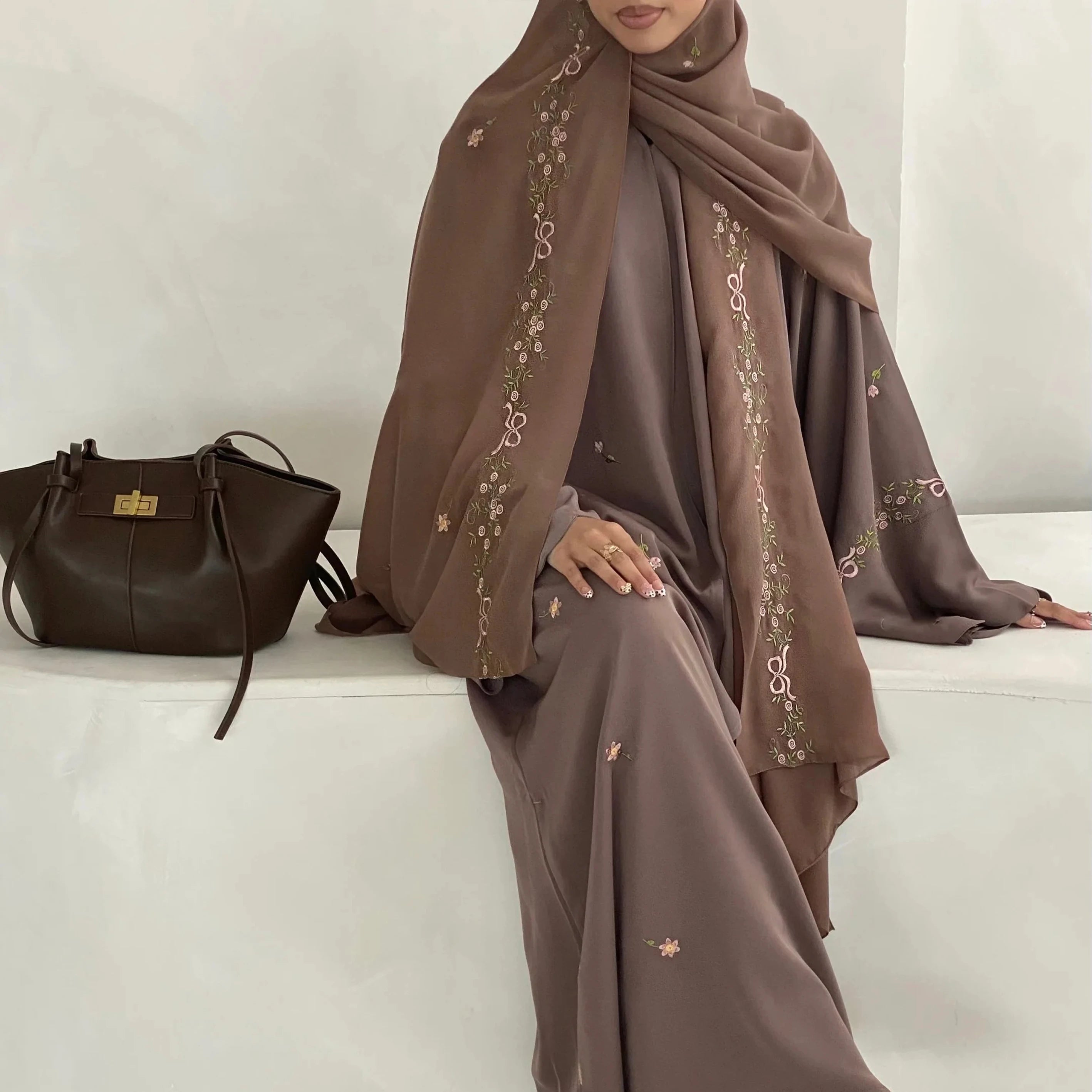 Luxurious Floral Embroidery Hijab Dress for Muslim Women