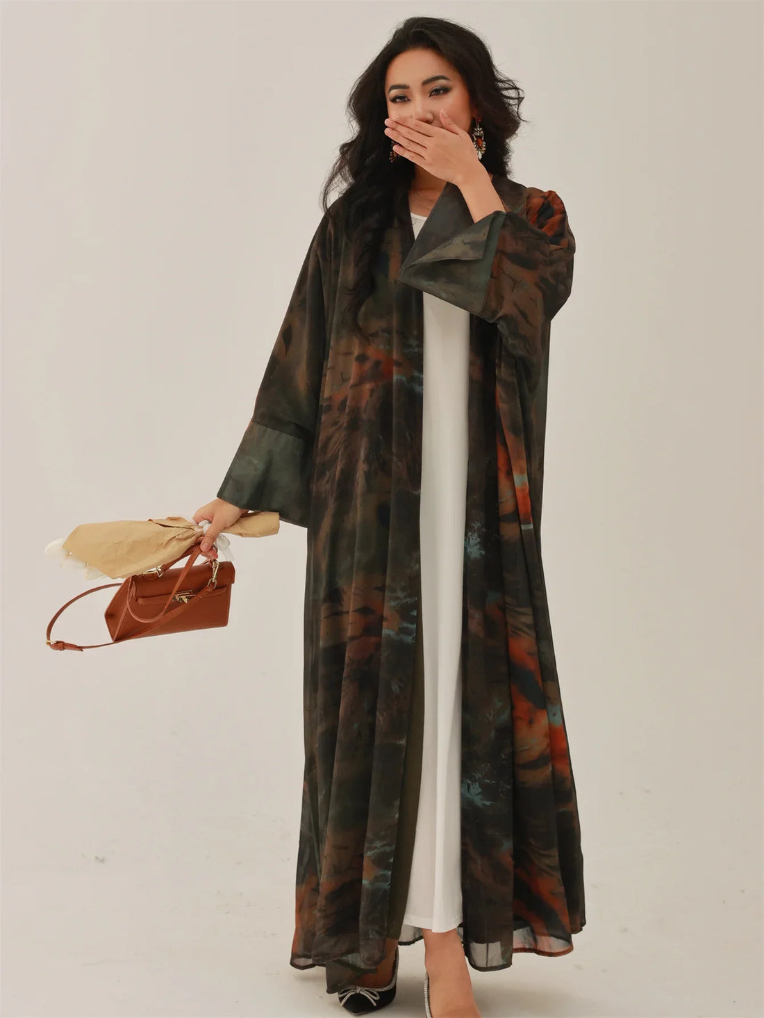 Tie-Dye Open Front Abaya – Arabian Maxi Dress
