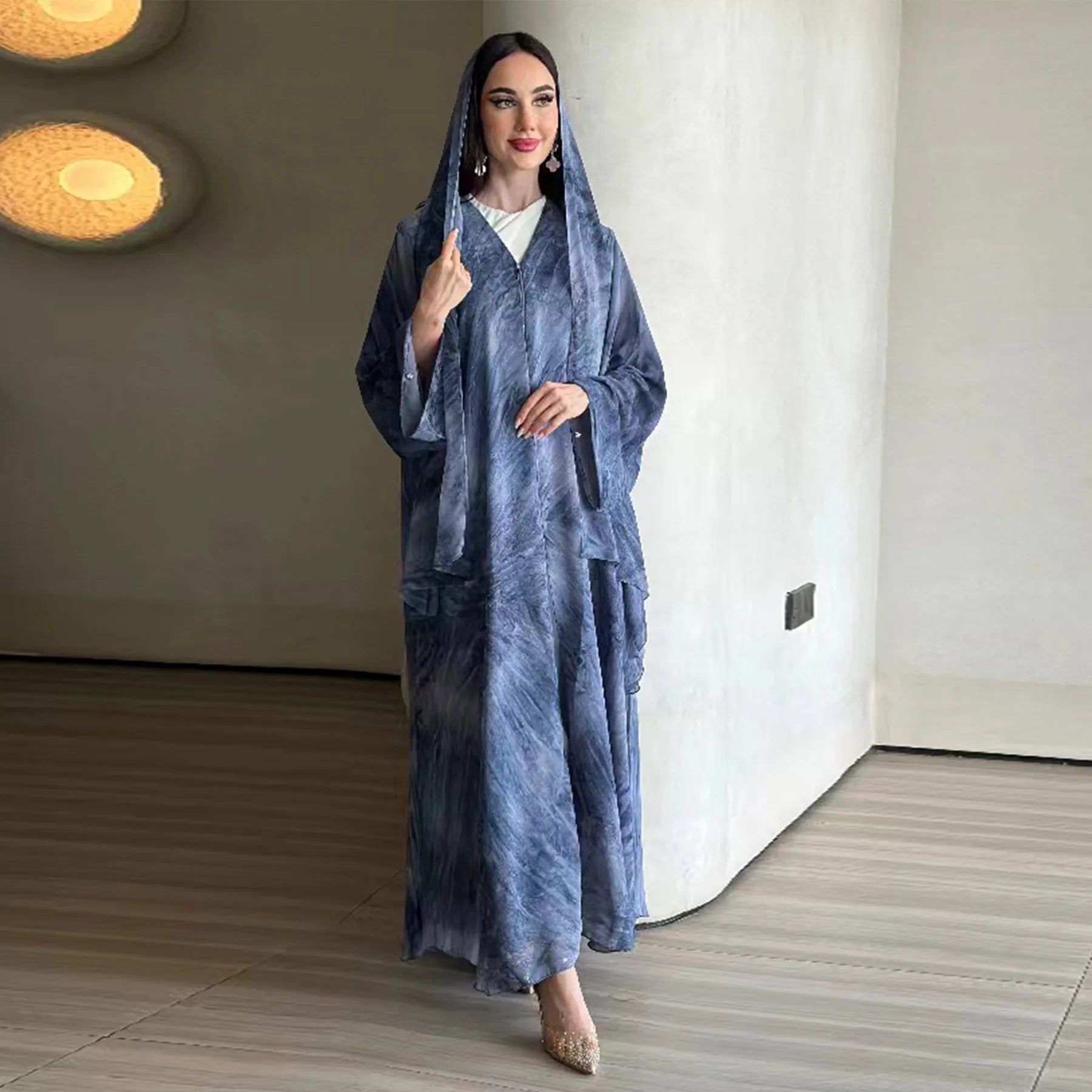 Printed Abaya & Scarf 2-Piece Set – Eid Ramadan