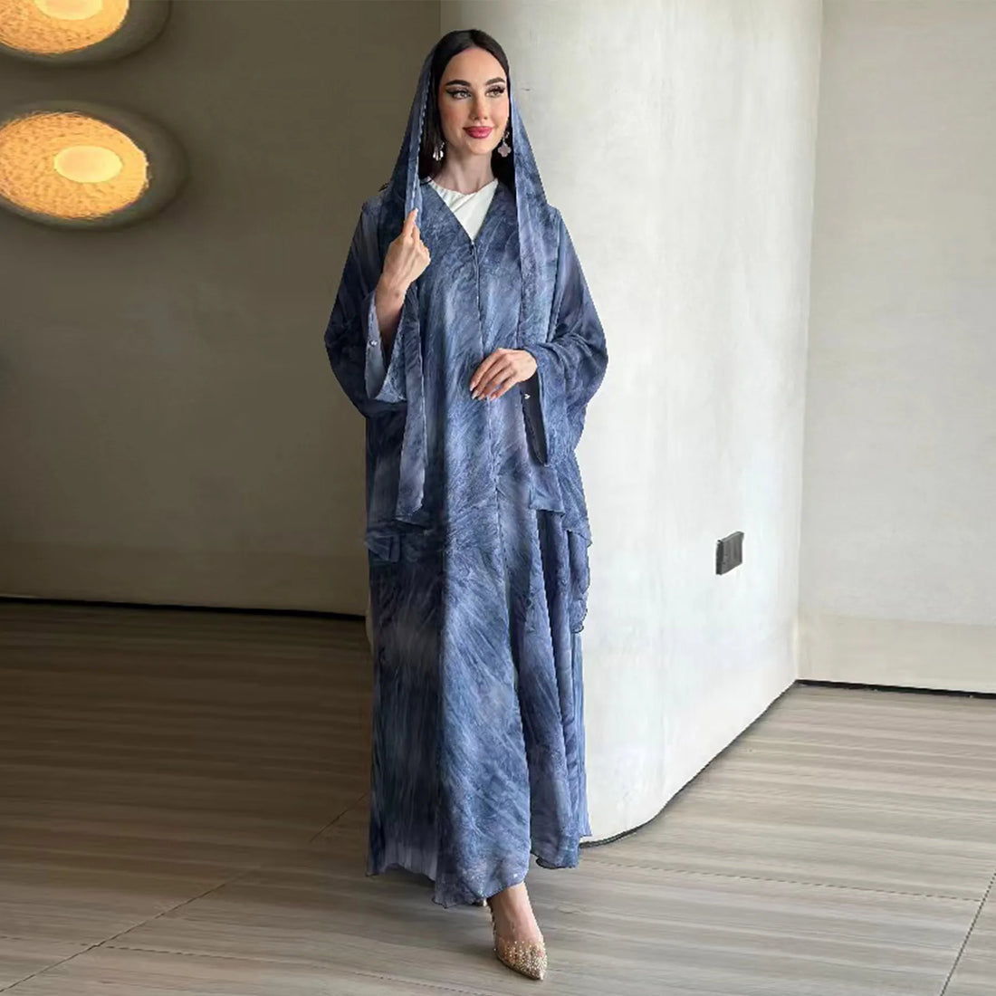 Printed Abaya & Scarf 2-Piece Set – Eid Ramadan