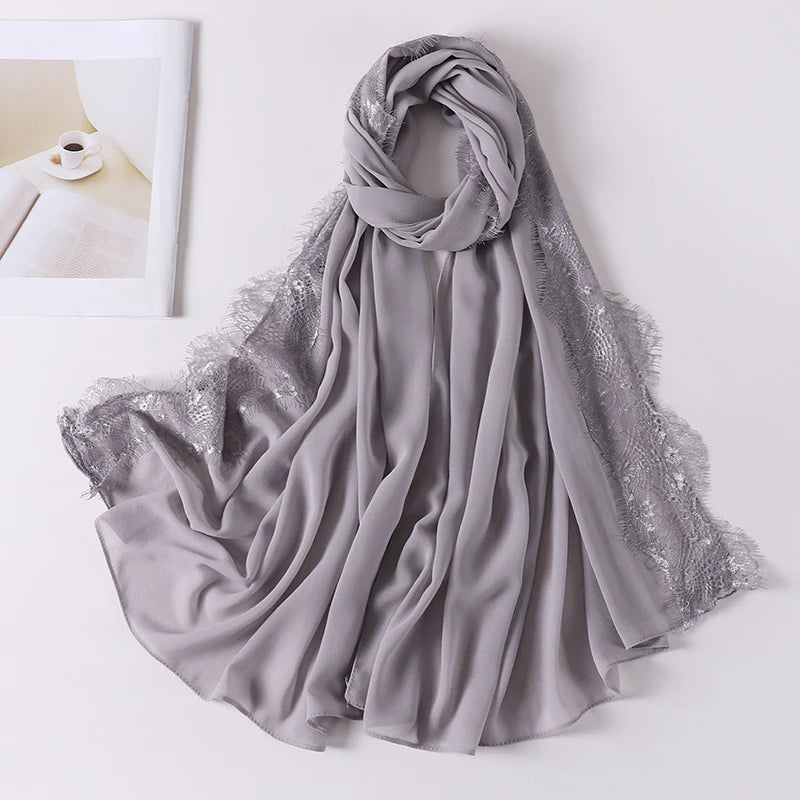 Soft Lace Chiffon Hijab Scarf – Premium Plain Headwrap