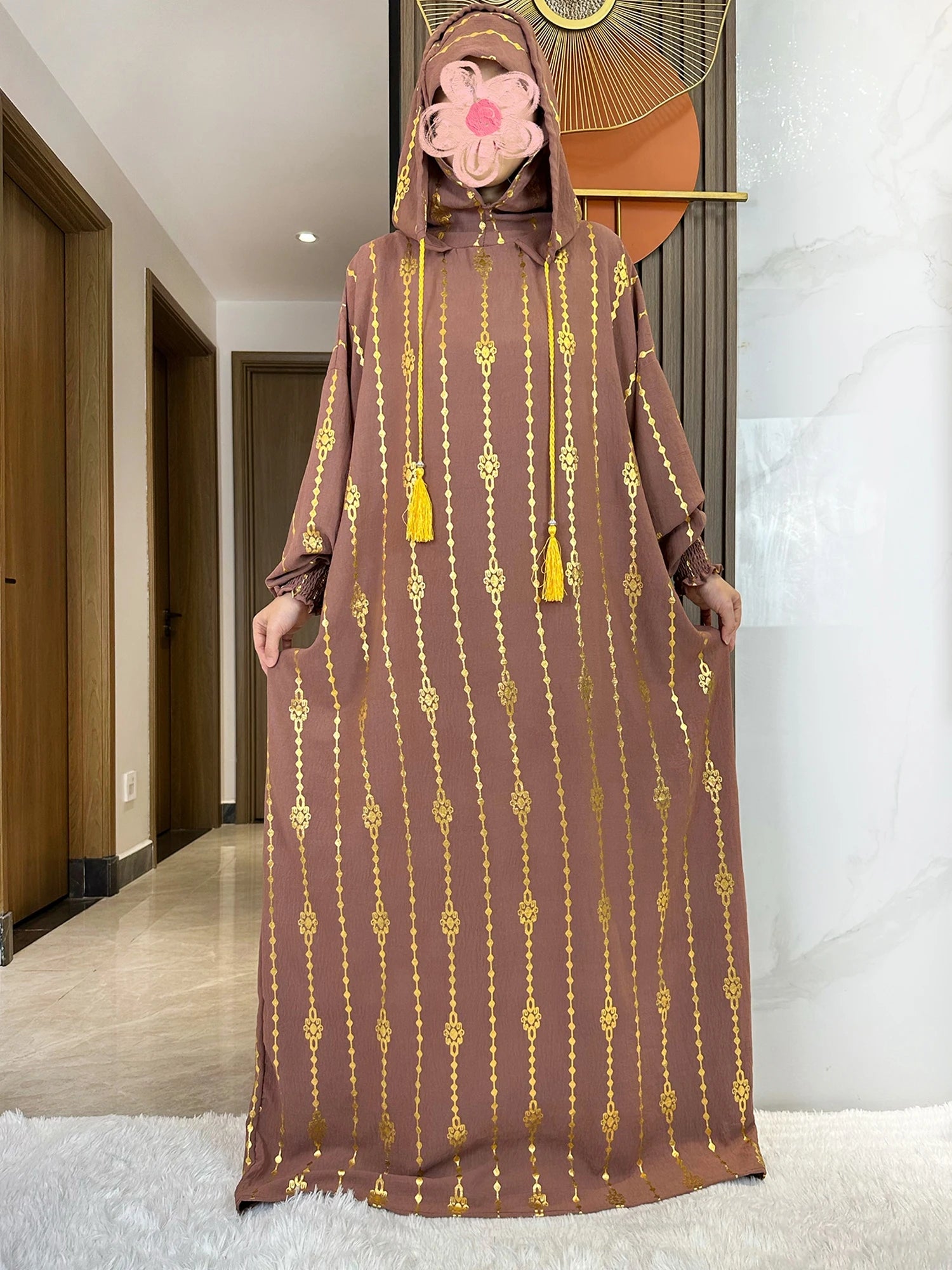 Gold Stamp Pure Cotton Ramadan Muslim Two-Hat Abaya