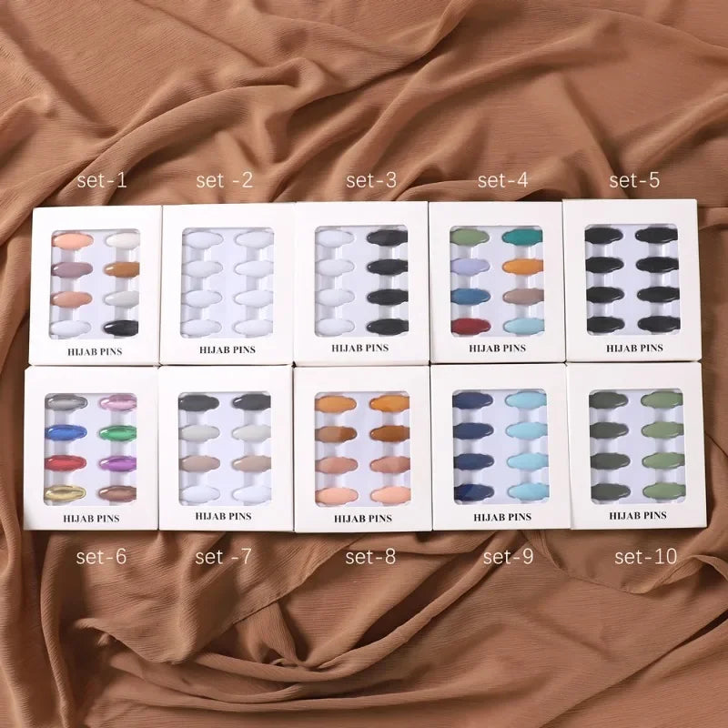 8-Piece Colorful Hijab Safety Pins – Secure Scarf Buckle & Brooch Set