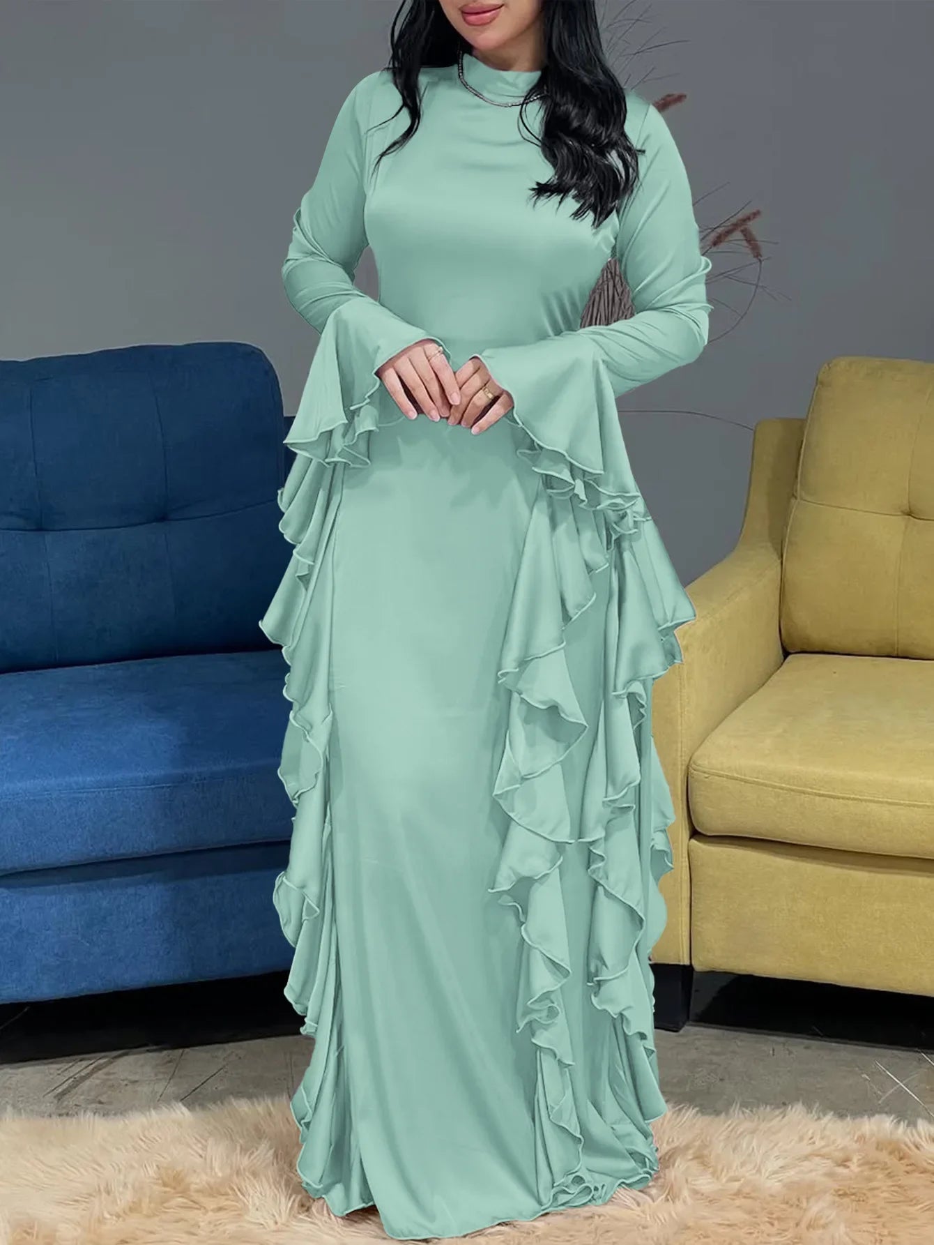 Eid Women Dress Muslim Abaya Ruffle Long Dresses