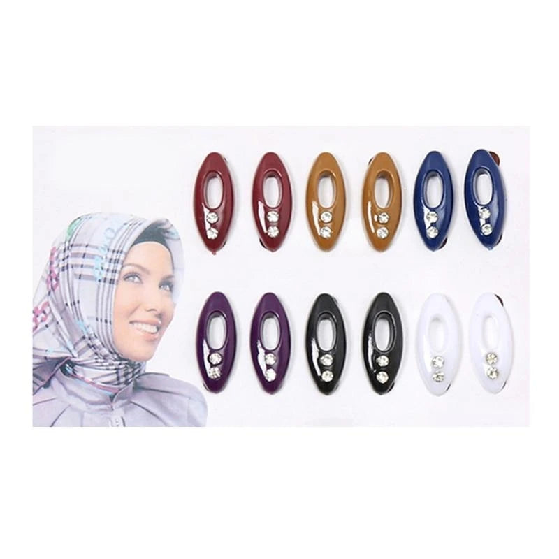 12-Piece Smooth Hijab Pins – Colorful Plastic Safety Scarf Clips