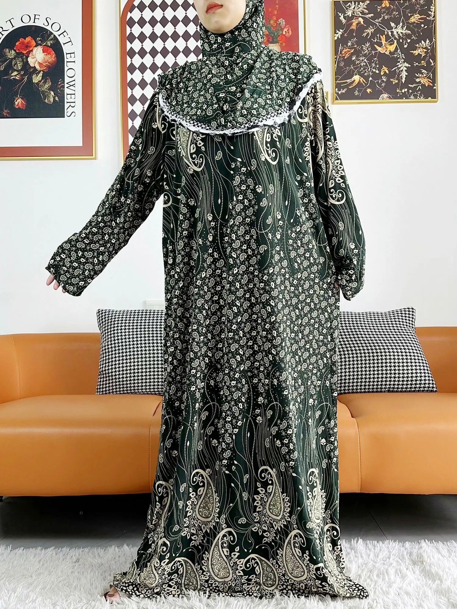 Muslim Solid Cotton Abaya For Women