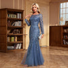 Elegant Mermaid Tulle Evening Gown – Long Sleeve Floral Embroidered Dress