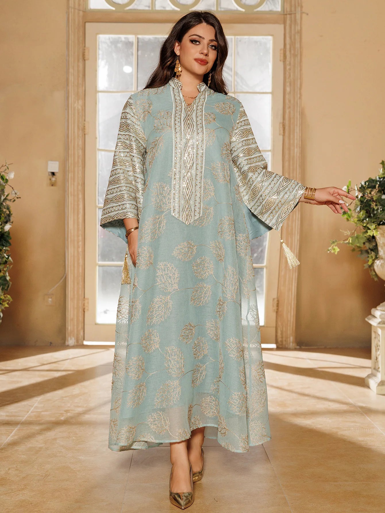 Black Embroidered Abaya – Gold Detail Formal Dress