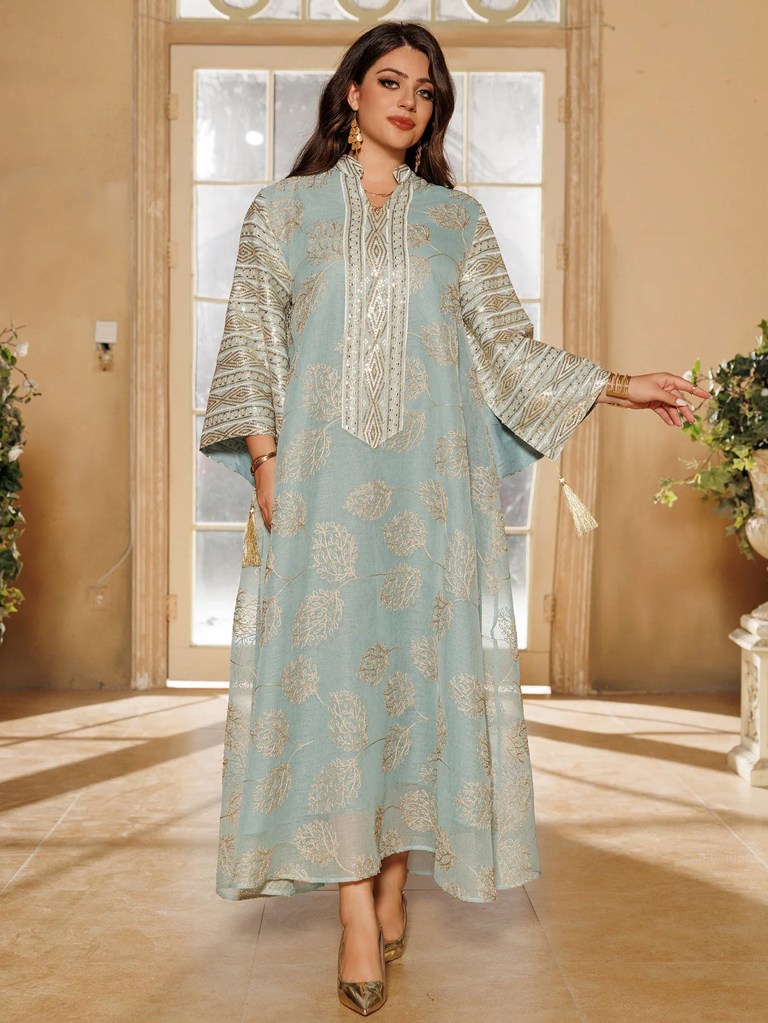 Black Embroidered Abaya – Gold Detail Formal Dress
