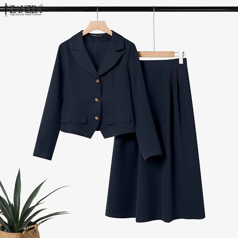 Elegant Women 2-Piece Skirt Suits Peak Lapel Long Sleeve Outfits