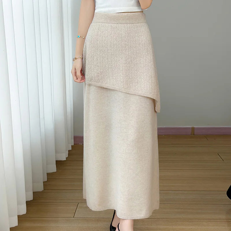 Autumn and Winter New 100% Cashmere Skirt Women's High Waist Skirt