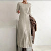 Women 2026 Autumn Winter Round Neck Fitted Cable Knit Sweater Maxi Dress