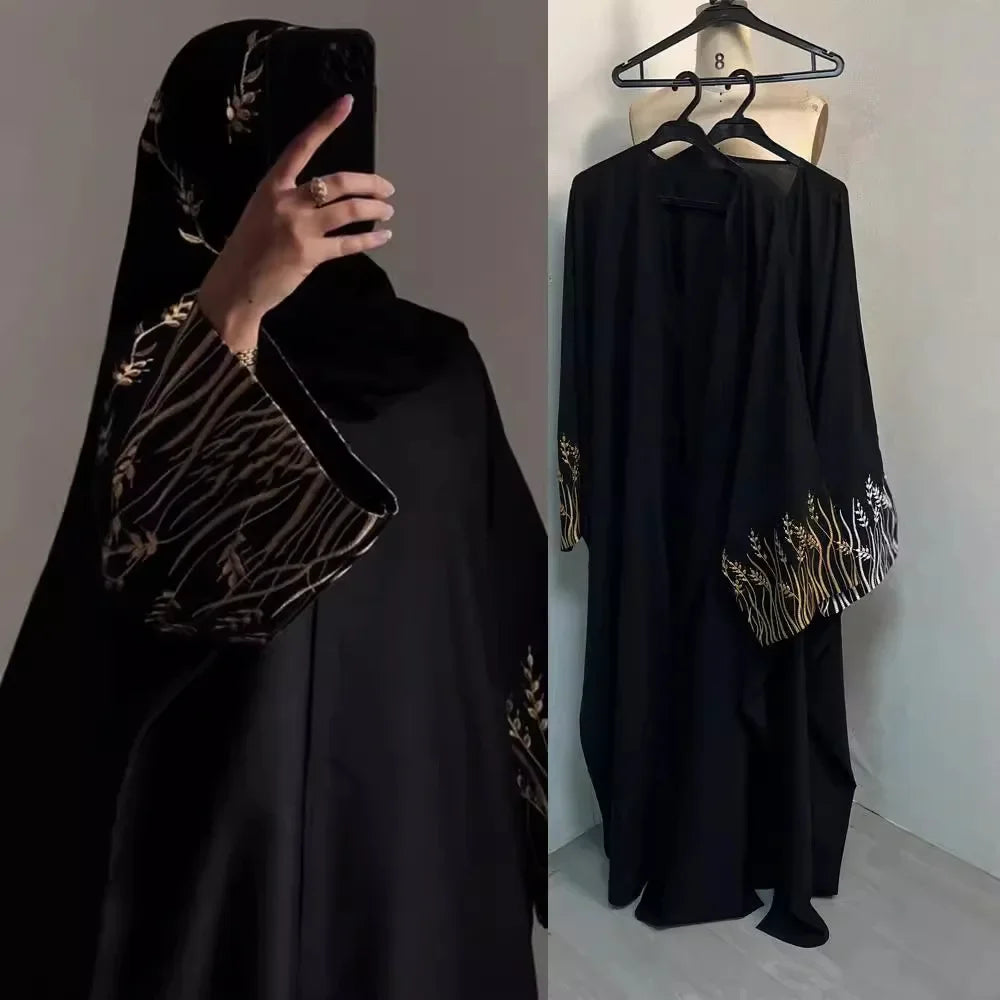 Eid Muslim Women Abaya Embroidery Modest Dresses Jalabiya