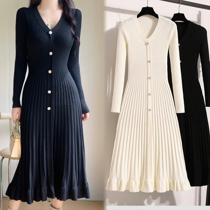 2026 Autumn Winter Women Knitted Long Sweater Dress
