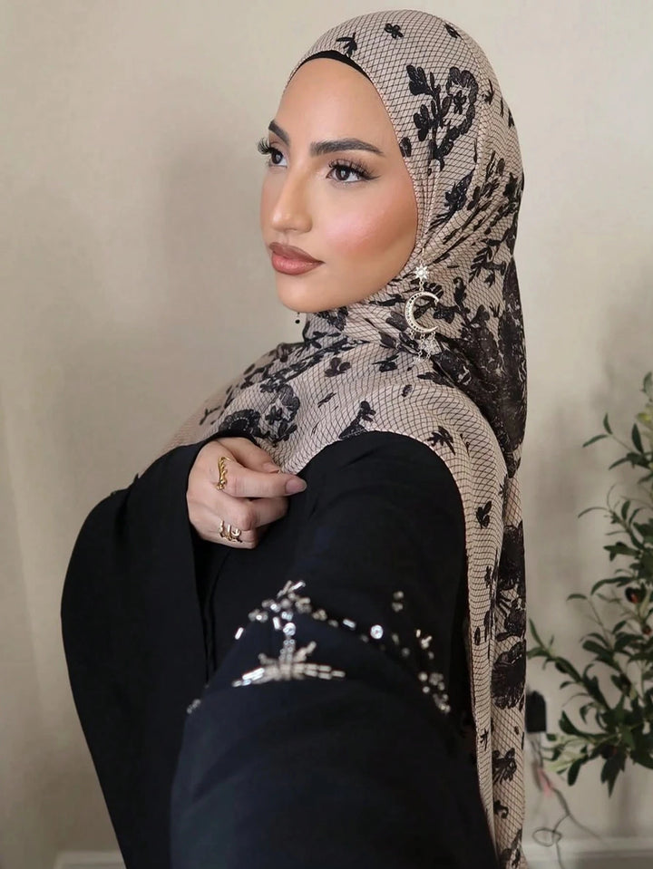 Watercolor Print Hijab – Soft Bohemian Patterned Shawl Scarf