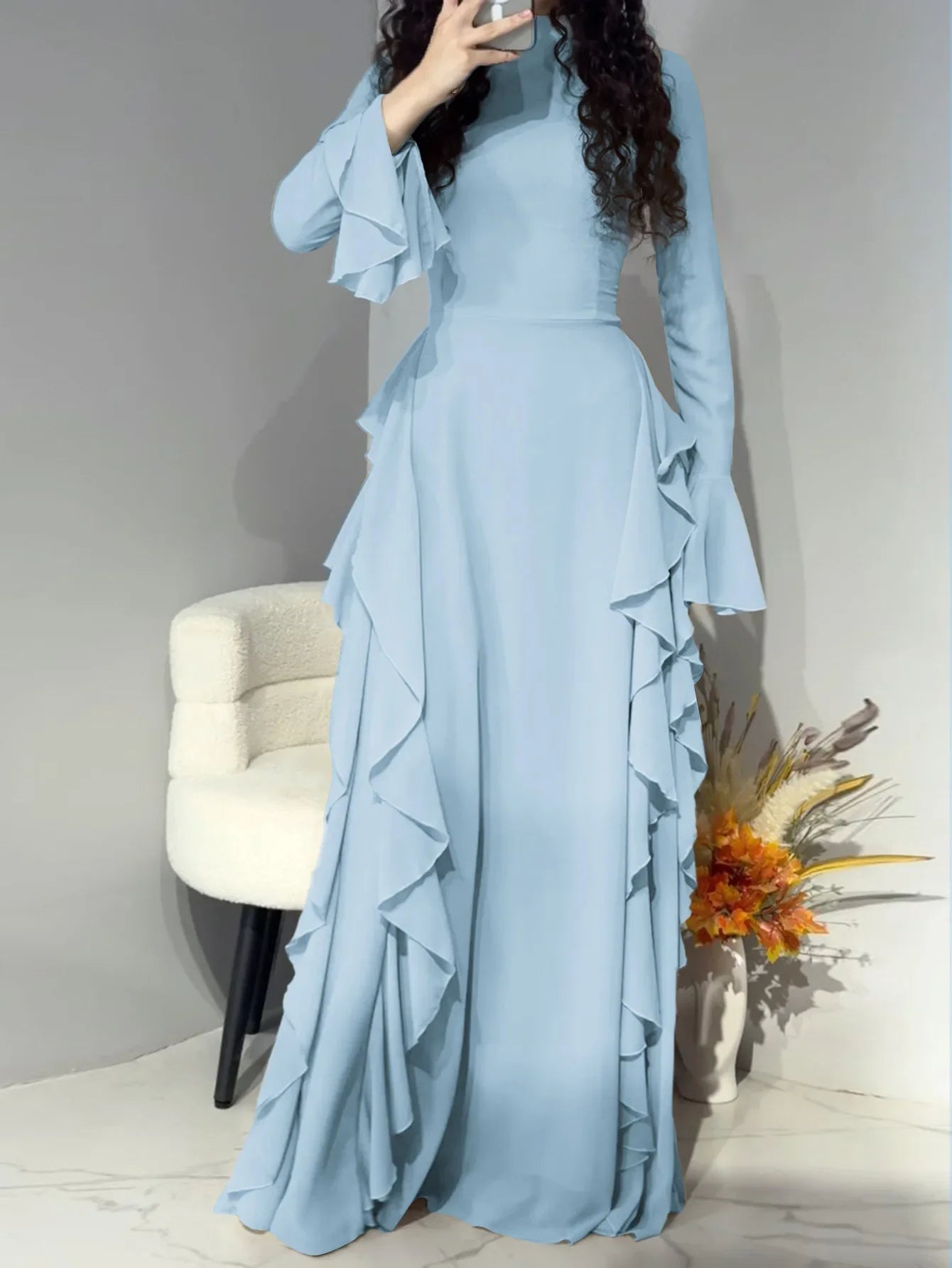 Eid Women Dress Muslim Abaya Ruffle Long Dresses