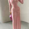 Maxi Dress Women O-Neck Full Sleeve Solid Banquet Elegant Vacation Fashion