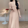 Solid Half High Collar Long Sleeve Jersey Dress