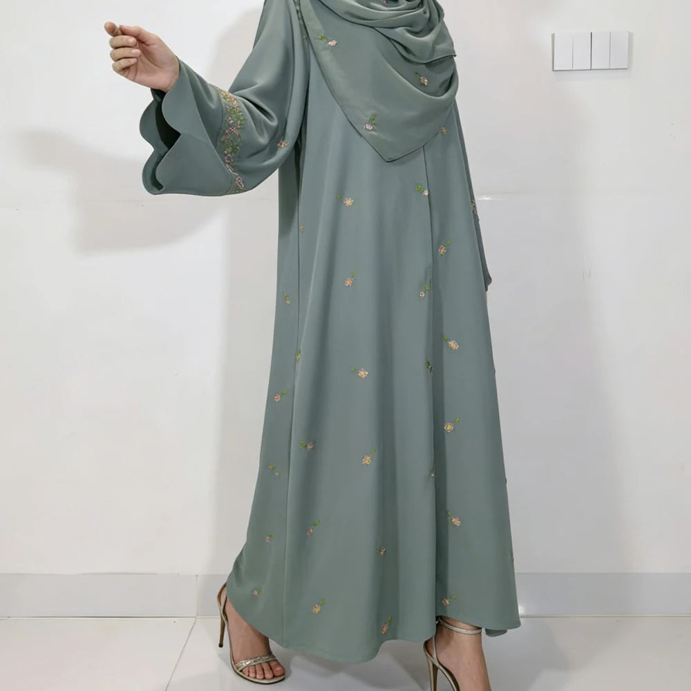 Luxurious Floral Embroidery Hijab Dress for Muslim Women