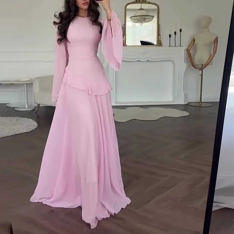 Fashion Flare Sleeve Ruff Long Dress