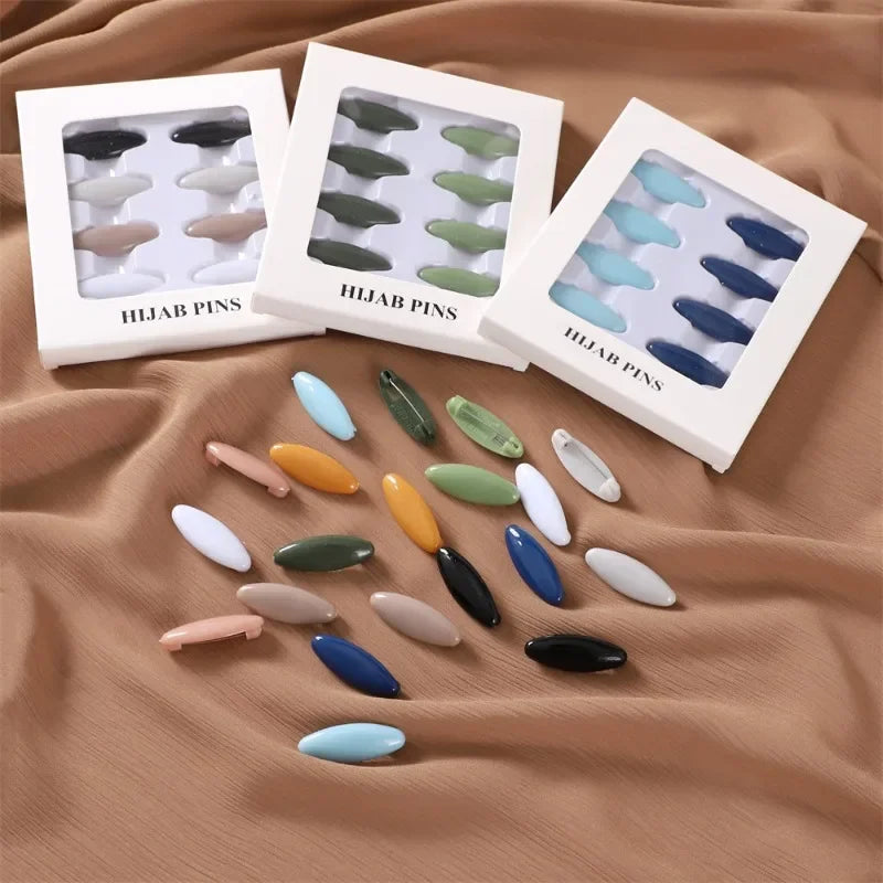 8-Piece Colorful Hijab Safety Pins – Secure Scarf Buckle & Brooch Set
