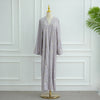 Turkish Beading Floral Open Abaya – Lace-Up Maxi Kaftan Robe