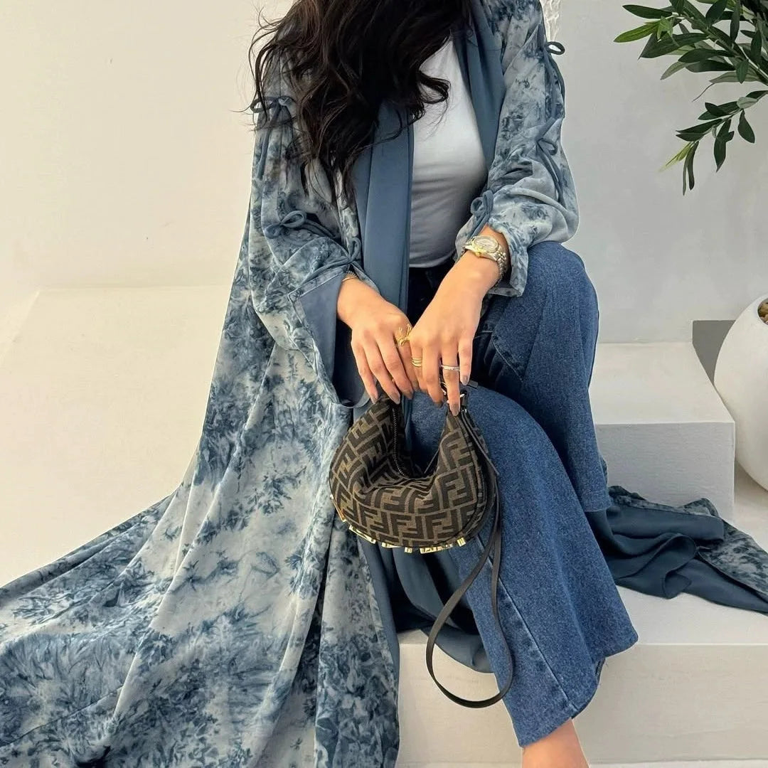 Eid Print Abaya Hijab Set – 2 Piece Cardigan Robe
