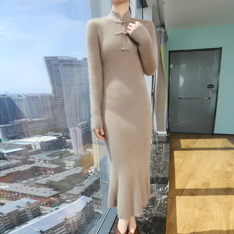 100% Mink Cashmere Knitted Thick Sweater Dress
