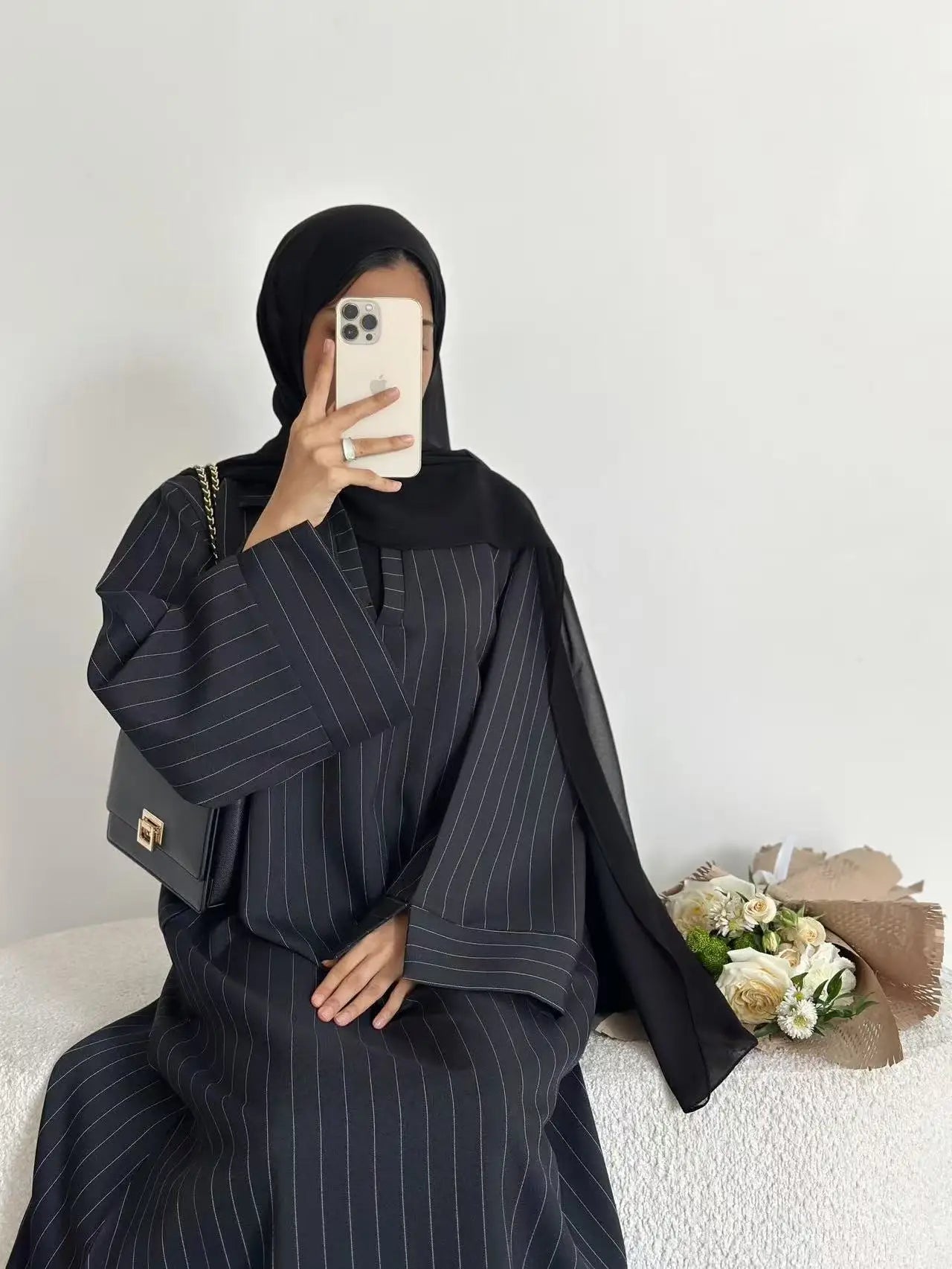 Eid Abaya Women Dress Kaftan Jalabiya striped Party Muslim Caftan