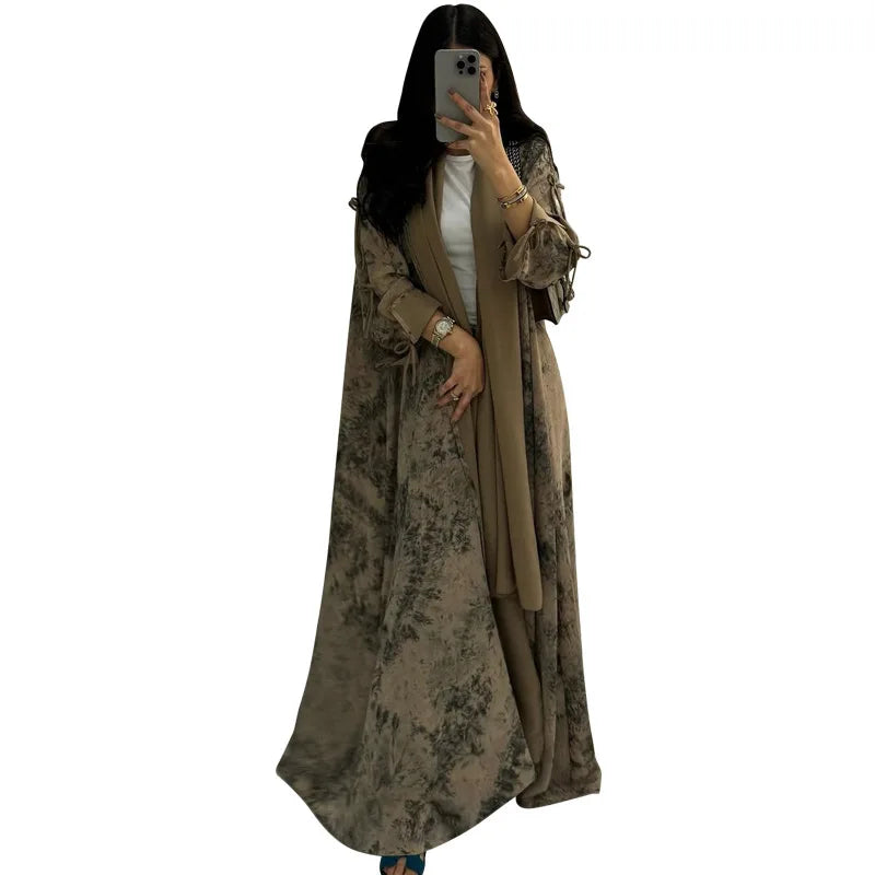Eid Print Abaya Hijab Set – 2 Piece Cardigan Robe