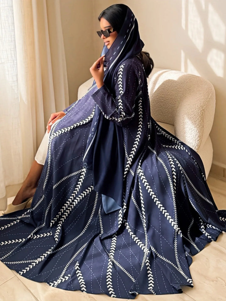 Eid Prin 2 Piece Kaftan Cardigan Abaya Hijab Set