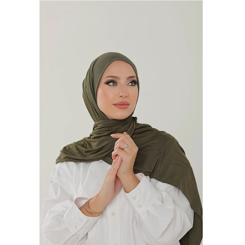 Soft Cotton Jersey Hijab – Long Plain Stretch Scarf