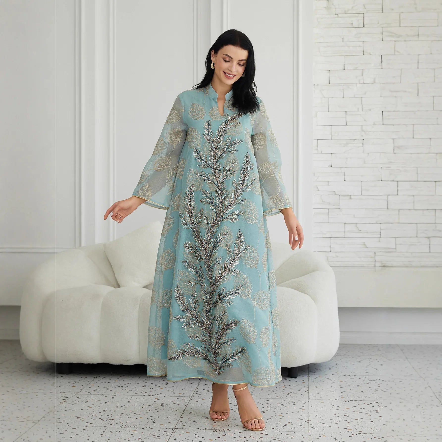 Embroidered Sequin Abaya – Plus Size Wedding Party Dress