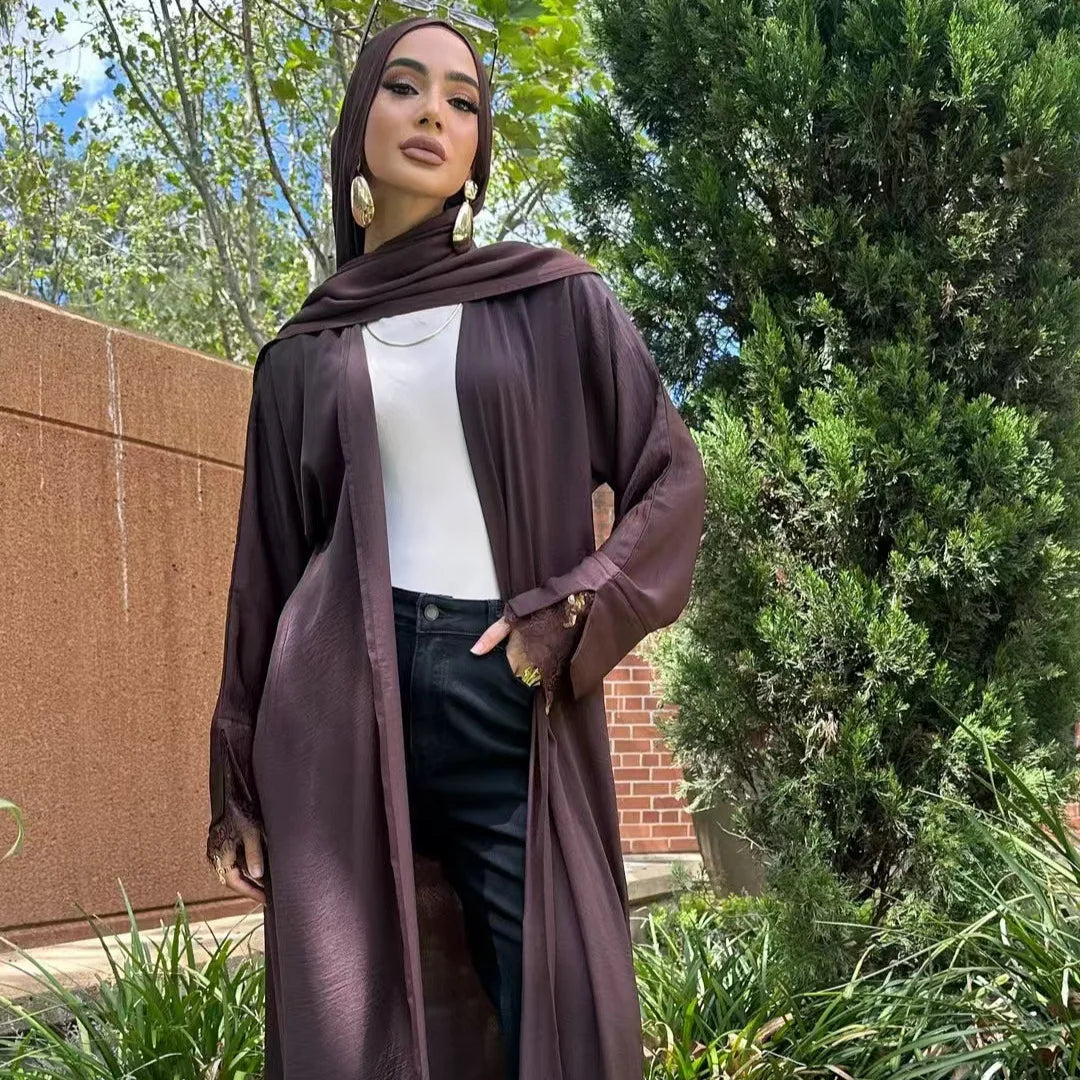 Eid Lace Split Sleeve Abaya – Daily Wear Modest Cardigan Dress