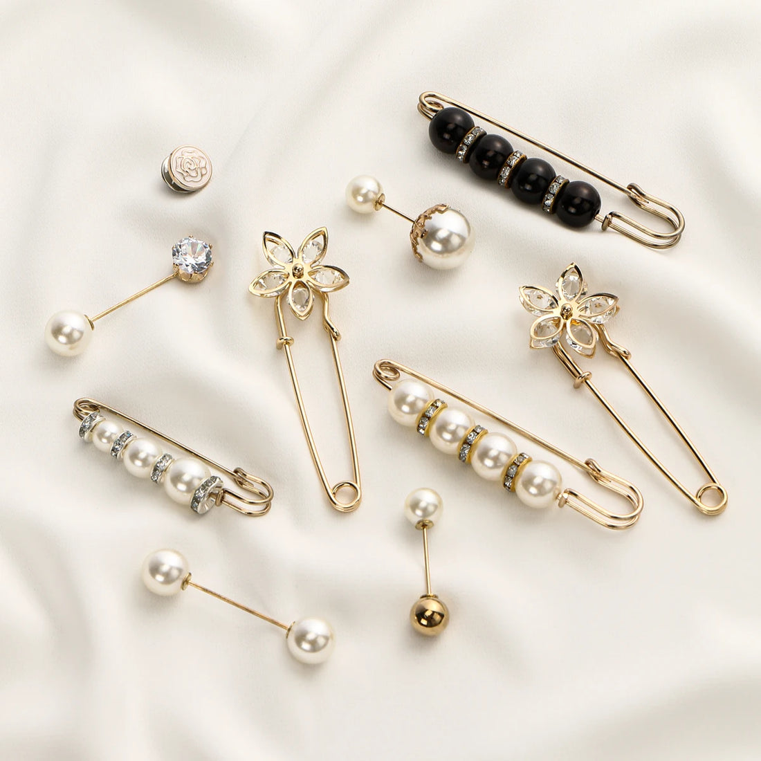 Elegant Pearl Hijab Brooch Pins – Stylish Mixed-Color Scarf Accessories
