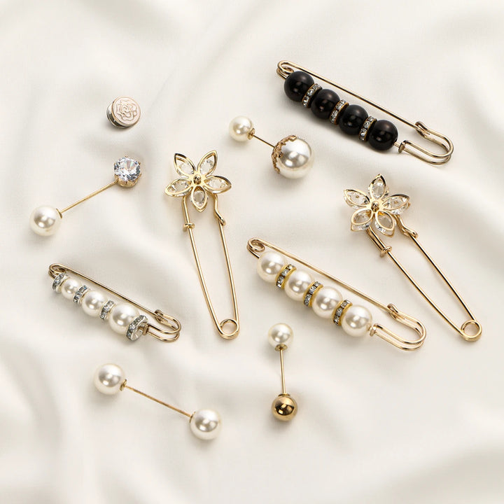 Elegant Pearl Hijab Brooch Pins – Stylish Mixed-Color Scarf Accessories
