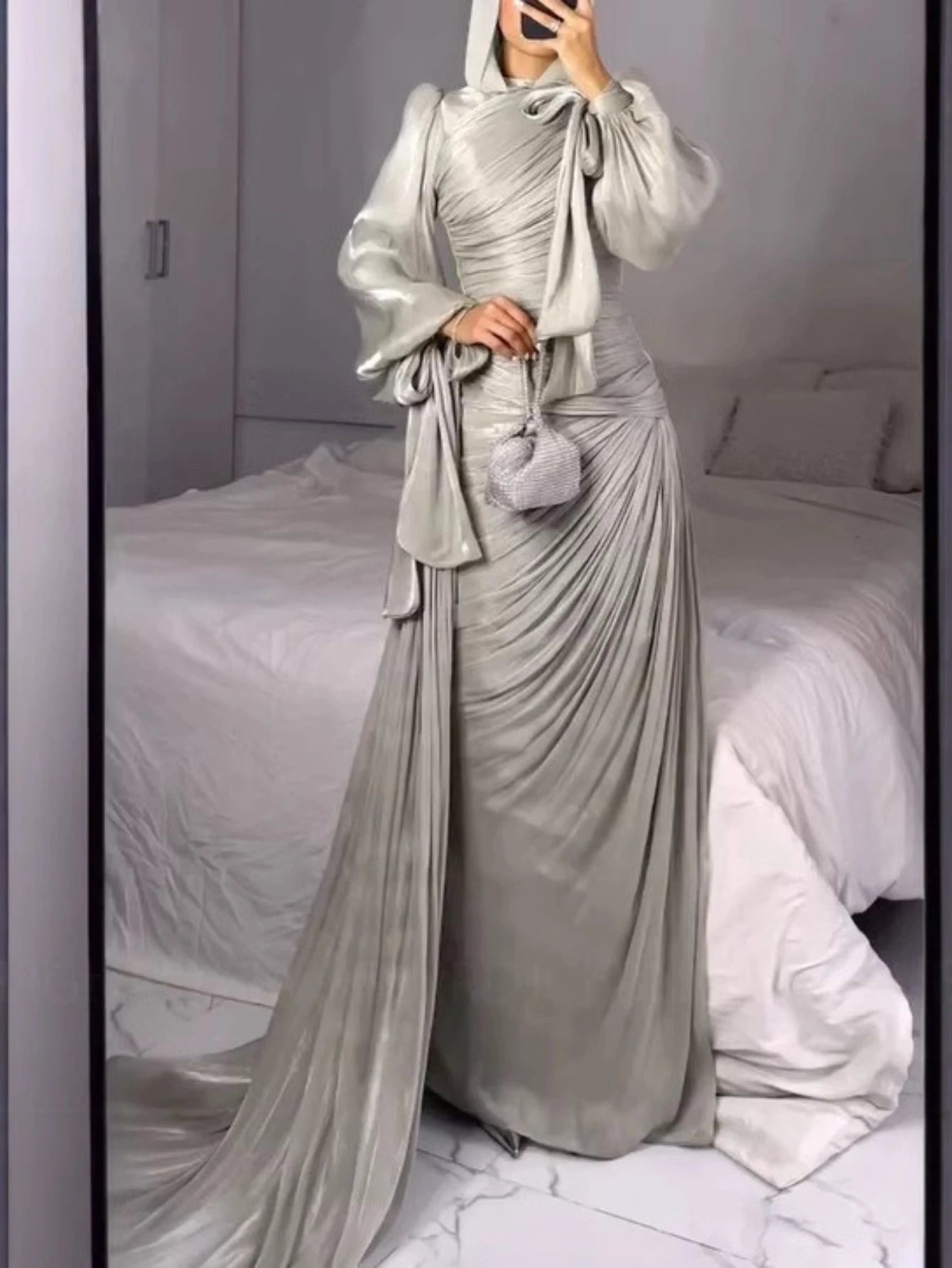 Eid Silky Women Dress Muslim Abaya Party Jalabiya
