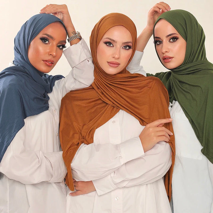 Soft Cotton Jersey Hijab – Long Plain Stretch Scarf