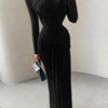 Maxi Dress Women O-Neck Full Sleeve Solid Banquet Elegant Vacation Fashion
