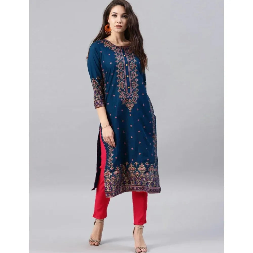 Elegant Peacock Print Abaya – Loose-Fit O-Neck Modest Maxi Dress