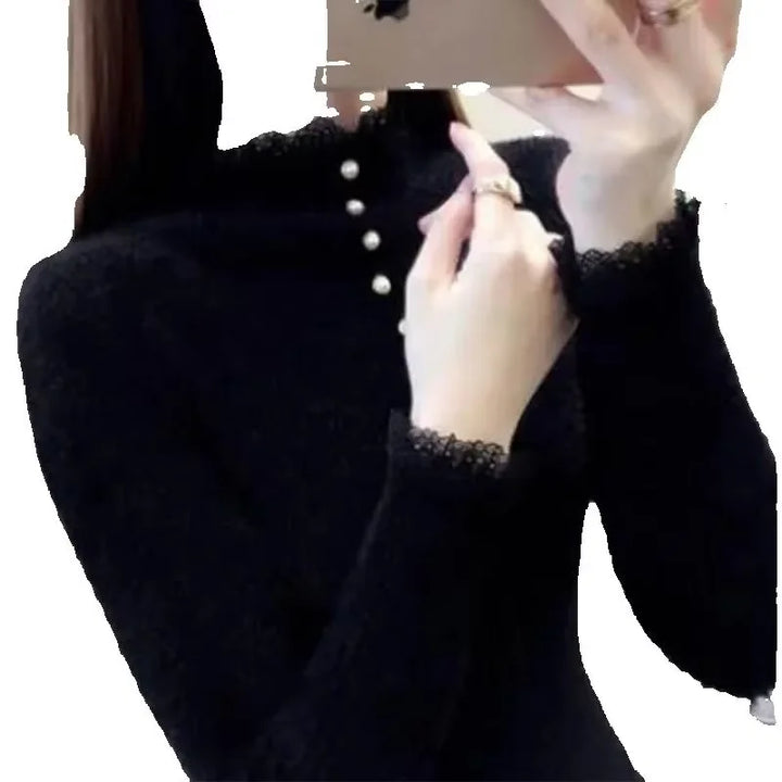 Women Clothing Elegant Fashion Half High Collar Long Sleeve Sweaters