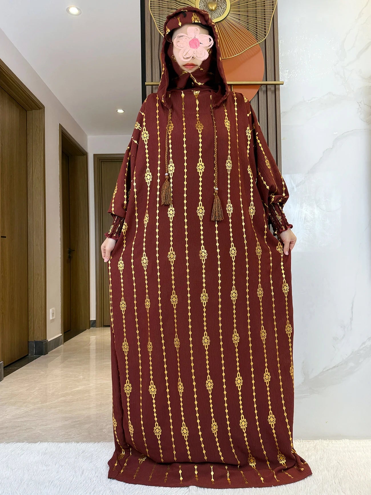 Gold Stamp Pure Cotton Ramadan Muslim Two-Hat Abaya