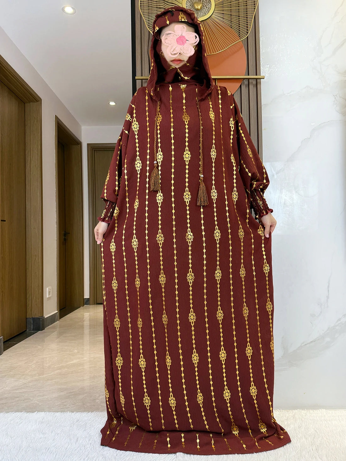 Gold Stamp Pure Cotton Ramadan Muslim Two-Hat Abaya