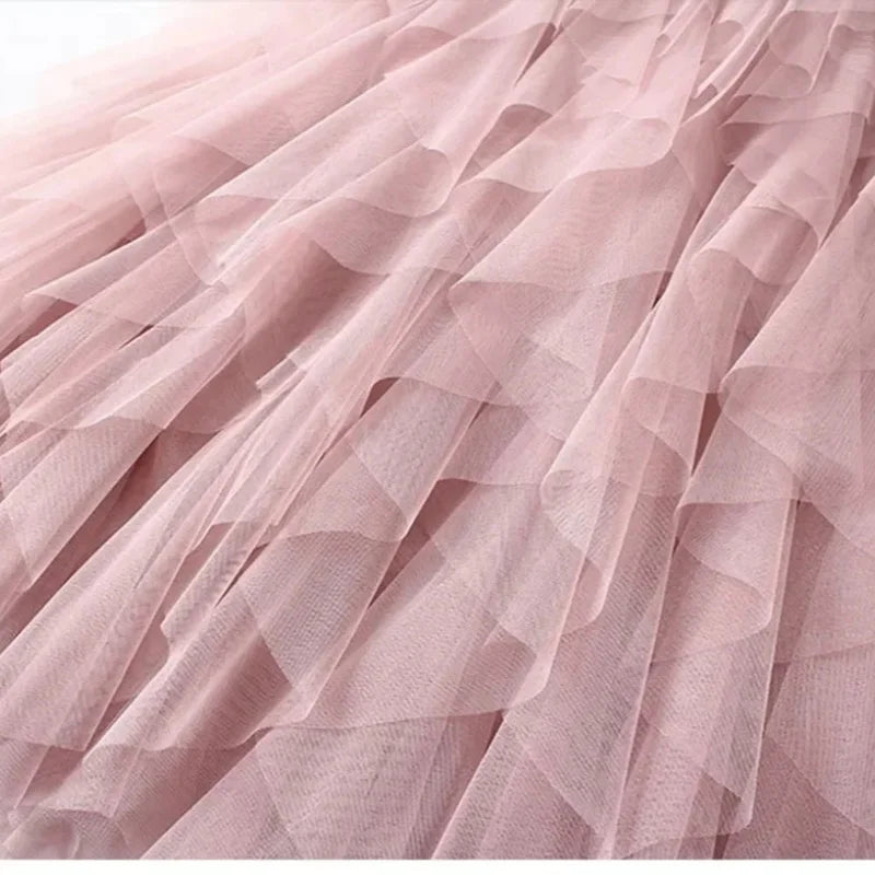Womens Elastic High Waist Tulle Mesh Irregular Tutu Skirt