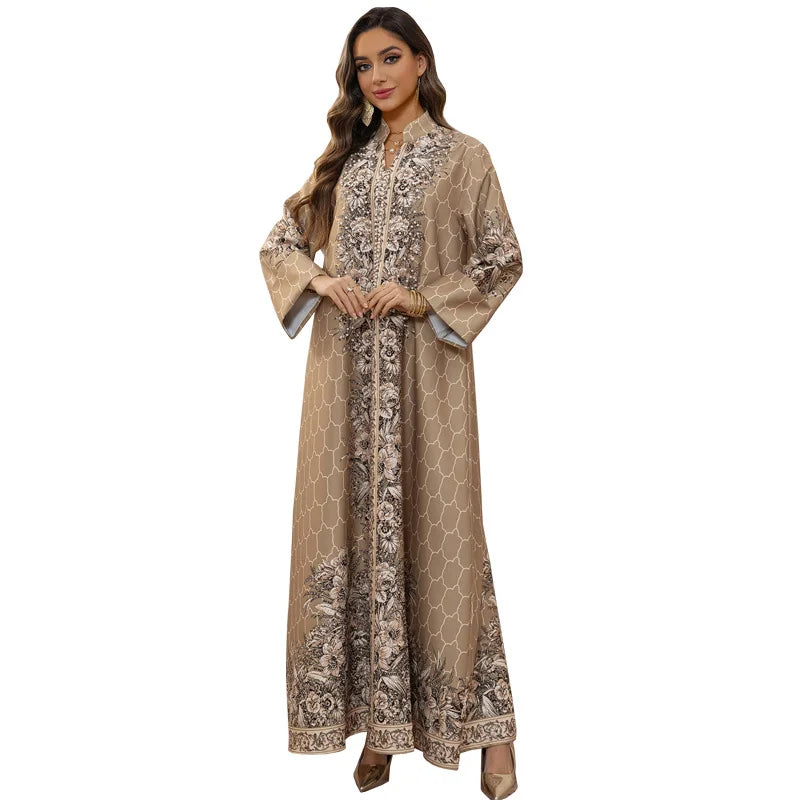 Pearl & Diamond Embellished Abaya – Elegant Long Modest Dress