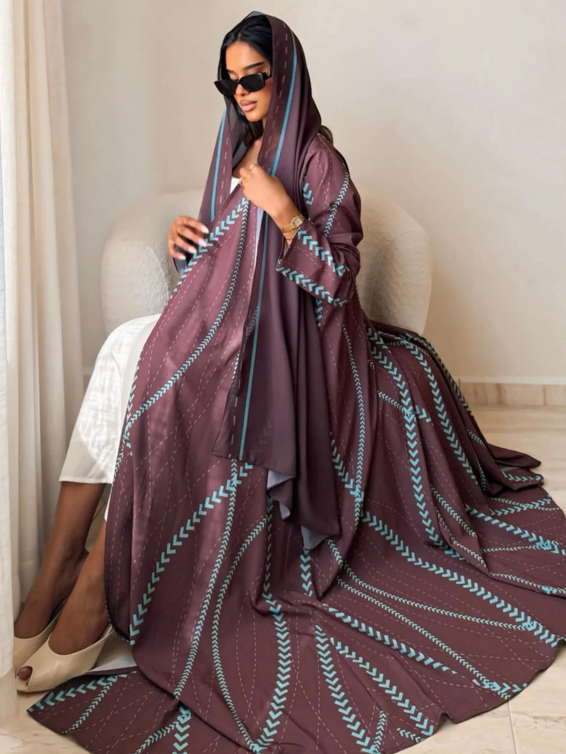 Eid Prin 2 Piece Kaftan Cardigan Abaya Hijab Set