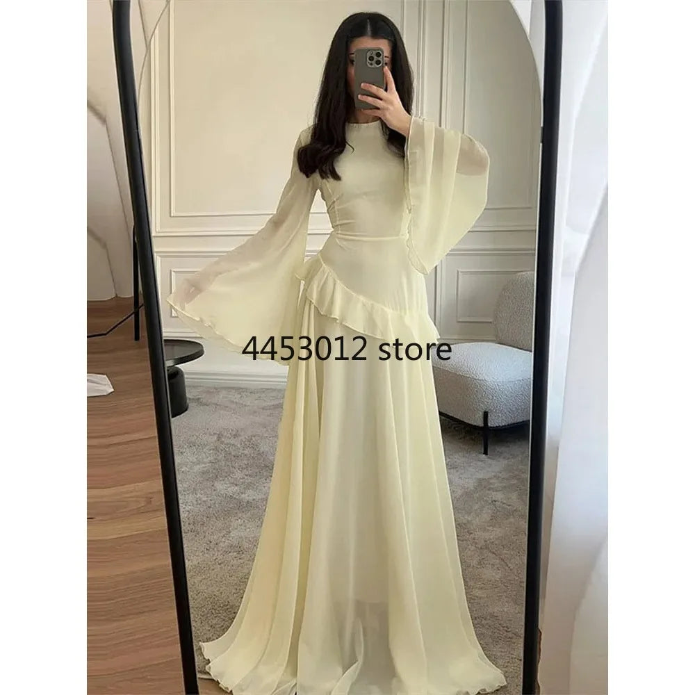 Fashion Flare Sleeve Ruff Long Dress