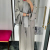 Turkish Beading Floral Open Abaya – Lace-Up Maxi Kaftan Robe