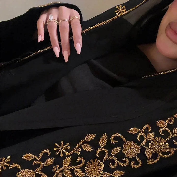 Luxury Beaded Embroidery Abaya – Dubai Gold Hijab Kaftan